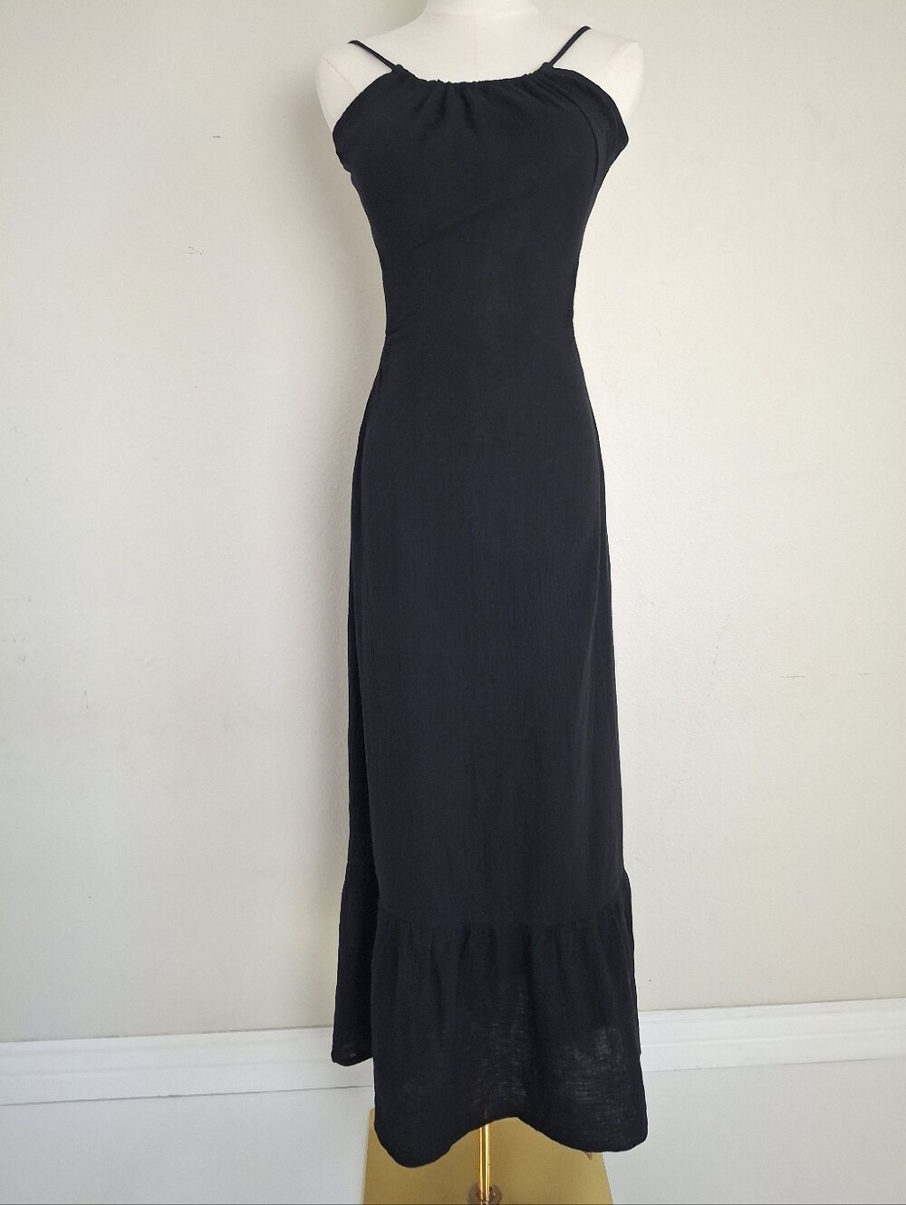NWT Black Lightweight Cotton Gauze Halter Maxi Dress Size 8-10